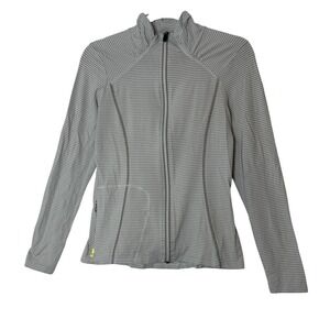 Lole Jacket Womens Medium Gray Stripe Full Zip Athletic Stretch‎ Athleisure